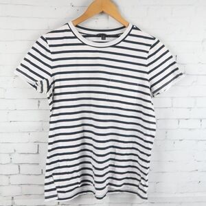 BANANA REPUBLIC BLACK & WHITE STRIPE SHORT SLEEVE ROUND NECK COTTON TOP SIZE S
